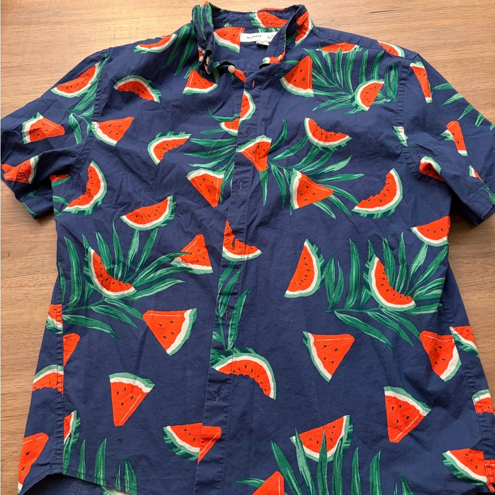 Navy Watermelon Print Men's Shirt new